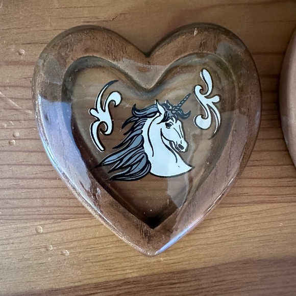 Vintage Wooden Heart Unicorn Jewelry Trinket Box - Picture 4 of 5